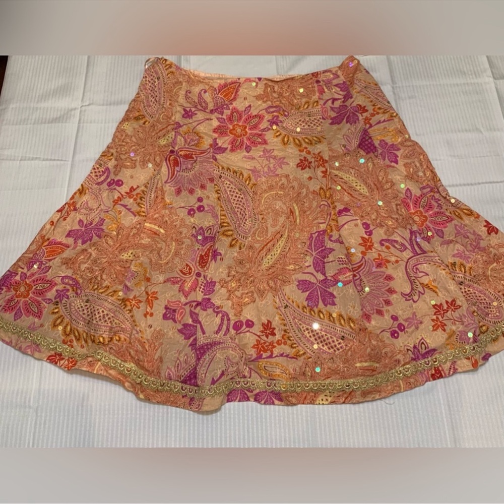 Express Womens Embroidery Sequined Wrap Floral Skirt Pink Sz 12